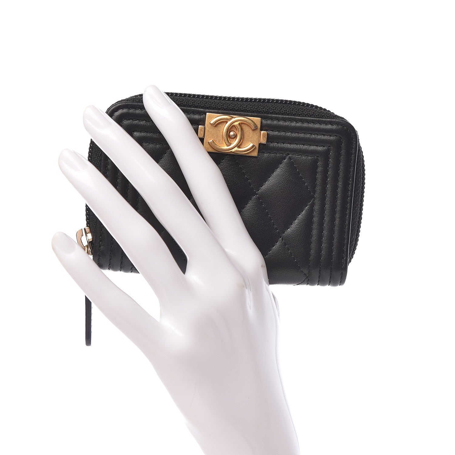 Chanel Calfskin Quilted Zip Around Boy Coin Purse Wallet Black 2 of 8