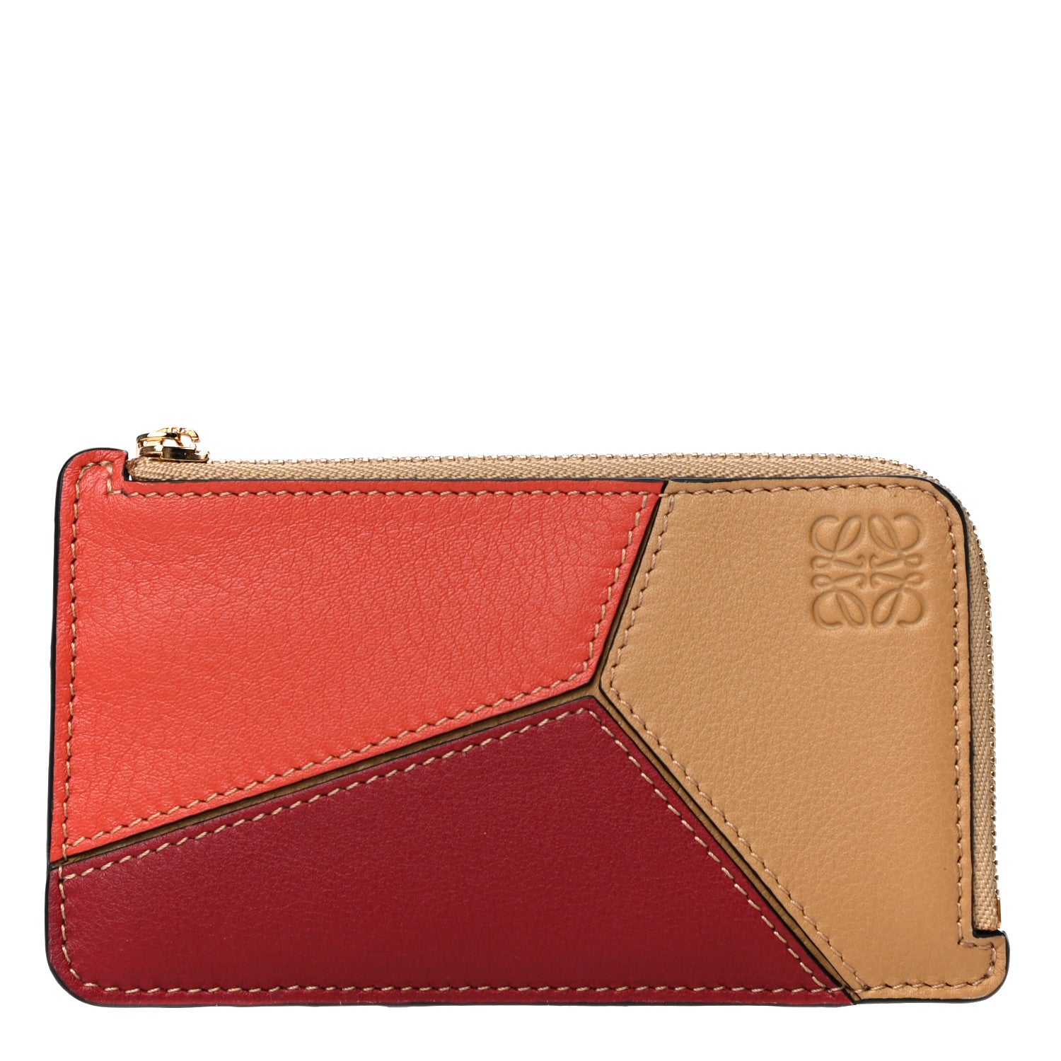 Loewe Calfskin Puzzle Colorblock Coin Card Holder Deep Red Dune 1 of 11