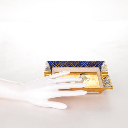 Hermes Printed Porcelain Equitation Japonaise Cigar Ashtray Bleu Gold 2 of 7