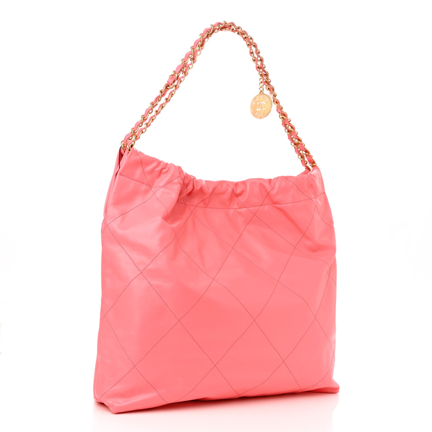 Chanel Shiny Calfskin Quilted Chanel 22 Drawstring Bag Coral Pink 4 of 11