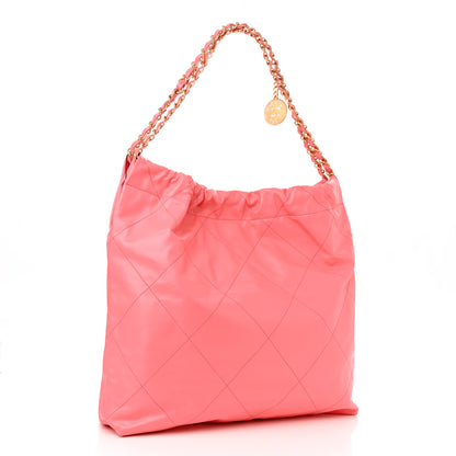 Chanel Shiny Calfskin Quilted Chanel 22 Drawstring Bag Coral Pink 4 of 11