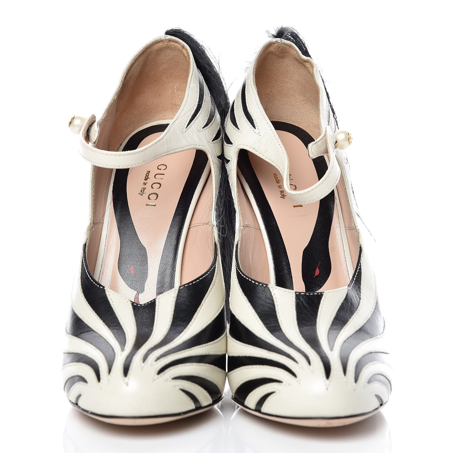 Gucci Malaga Kid Fur Zebra Inlay Lesley Mary Jane Pumps 36 Mystic White Black 2 of 18