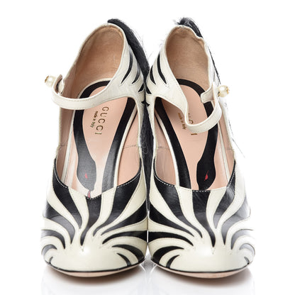 Gucci Malaga Kid Fur Zebra Inlay Lesley Mary Jane Pumps 36 Mystic White Black 2 of 18