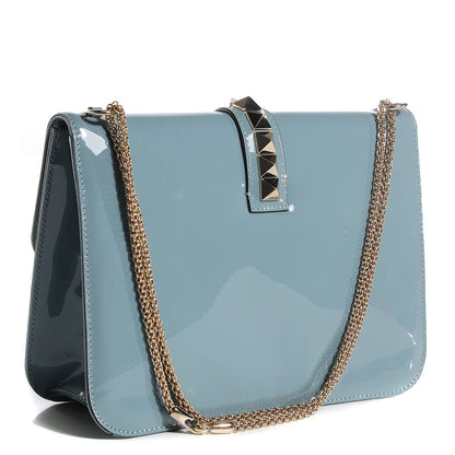 Valentino Garavani Patent Large Glam Lock Rockstud Flap Smoke 3 of 7
