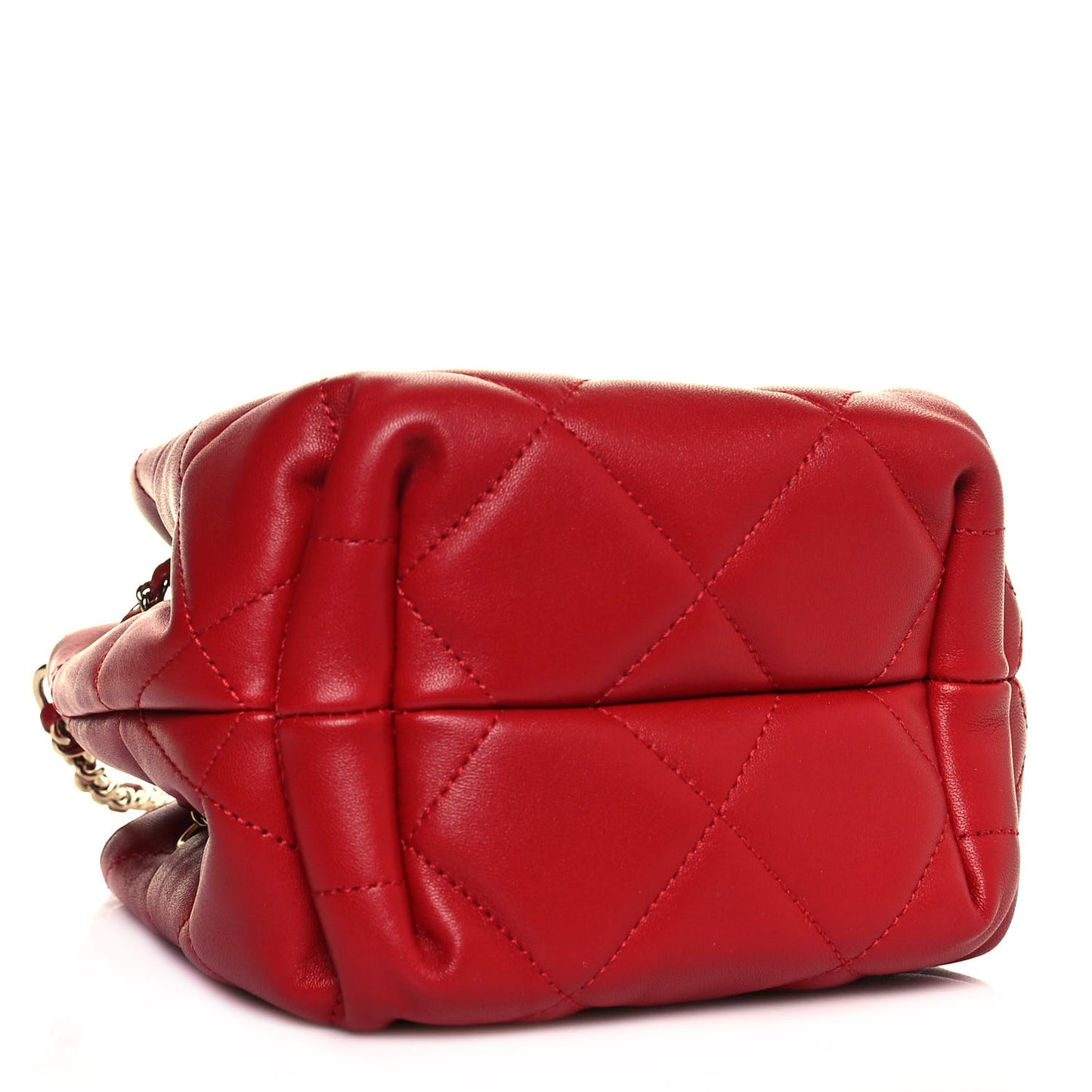 Lambskin Quilted CC Dweller Drawstring Bucket Bag Red