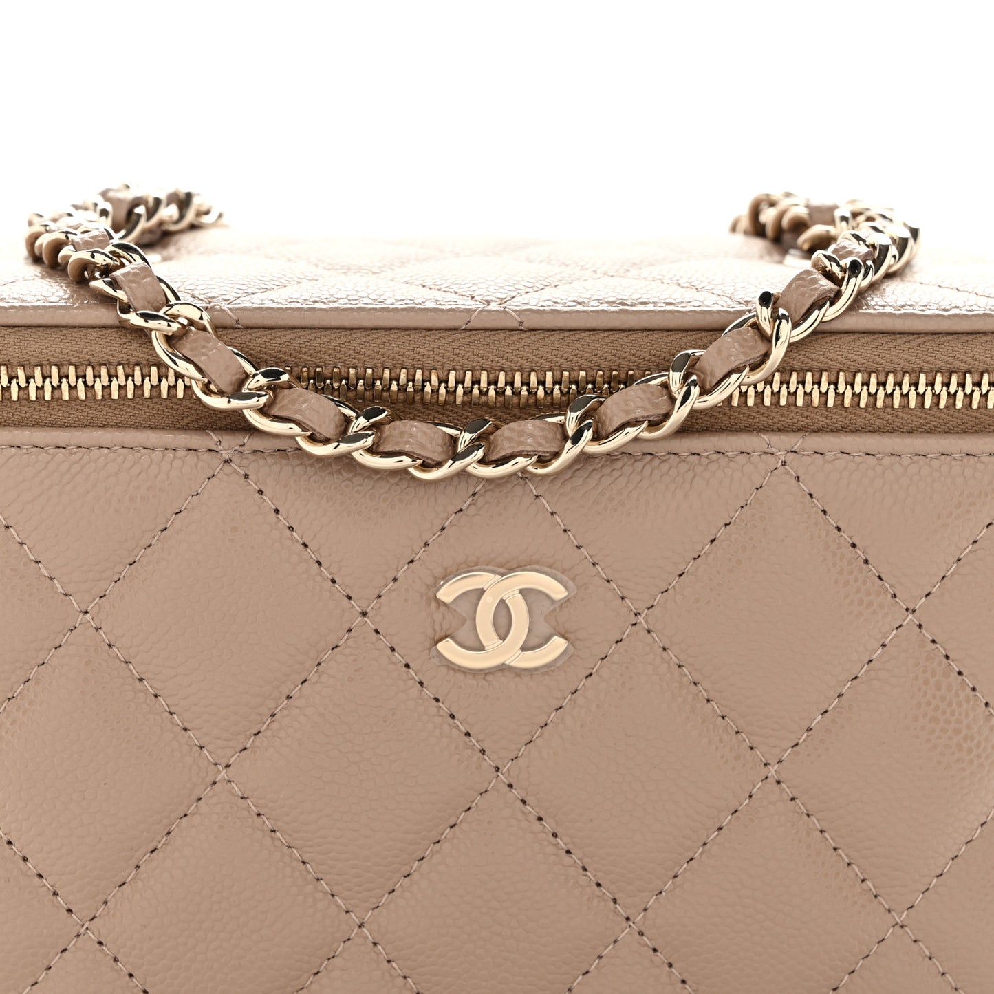 Caviar Quilted Small Vanity Case With Chain Dark Beige