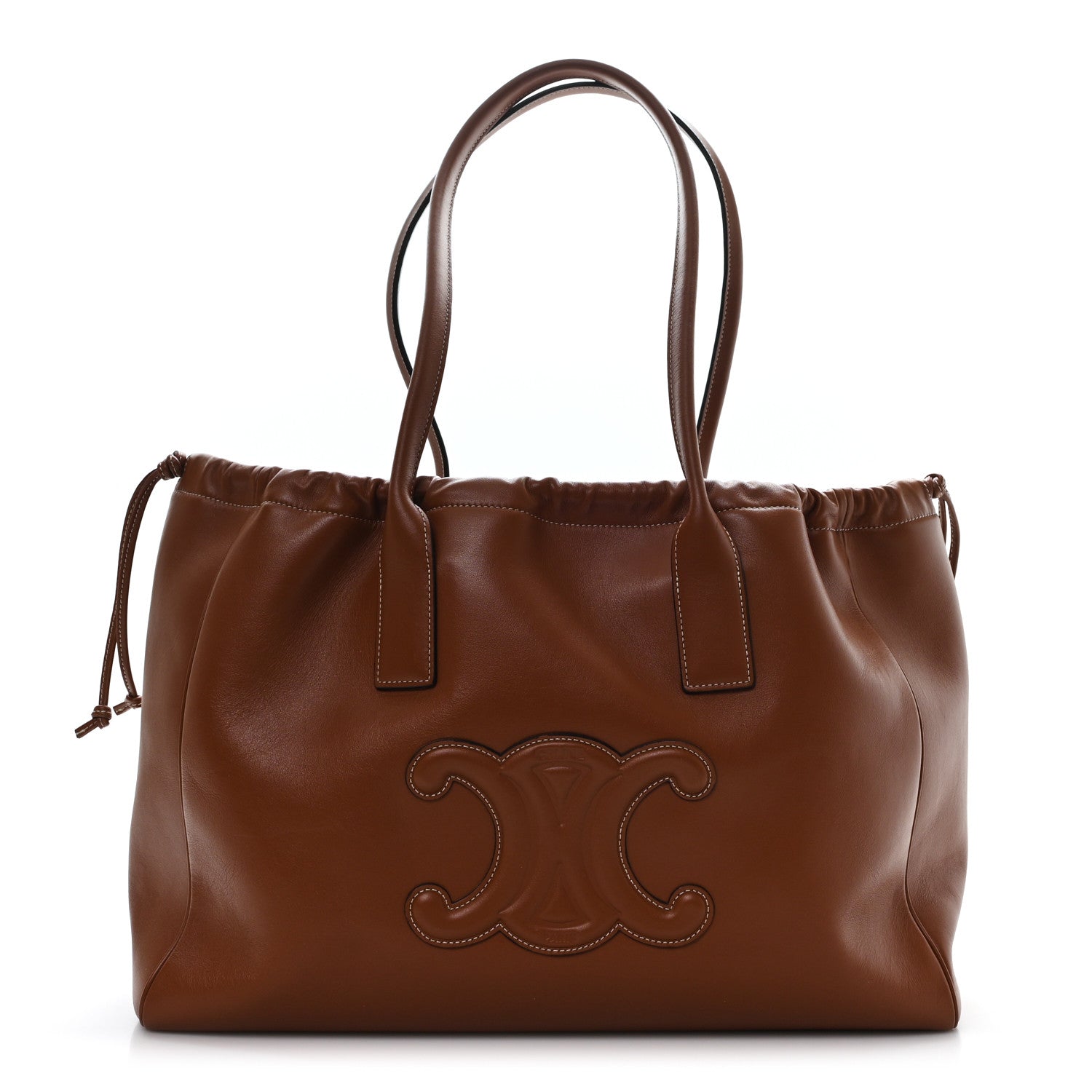 Celine Smooth Calfskin Cuir Triomphe Cabas Drawstring Tan 1 of 9