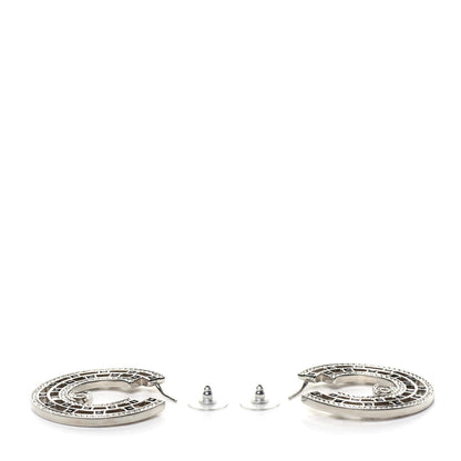 Chanel Baguette Crystal CC Hoop Earrings Silver Black 3 of 5