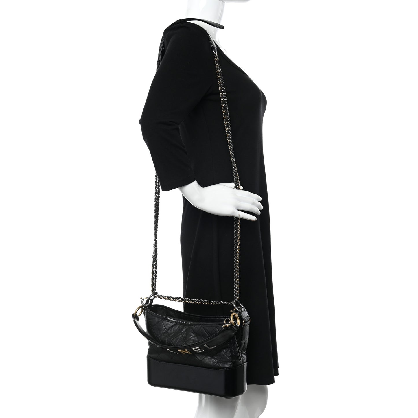 Aged Smooth Calfskin Quilted Medium Gabrielle Logo Hobo Black