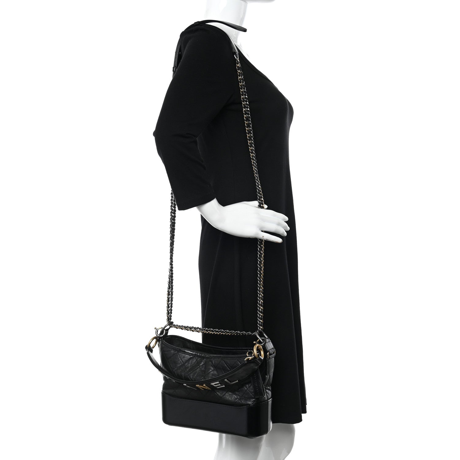 Chanel Aged Smooth Calfskin Quilted Medium Gabrielle Logo Hobo Black 2 of 15