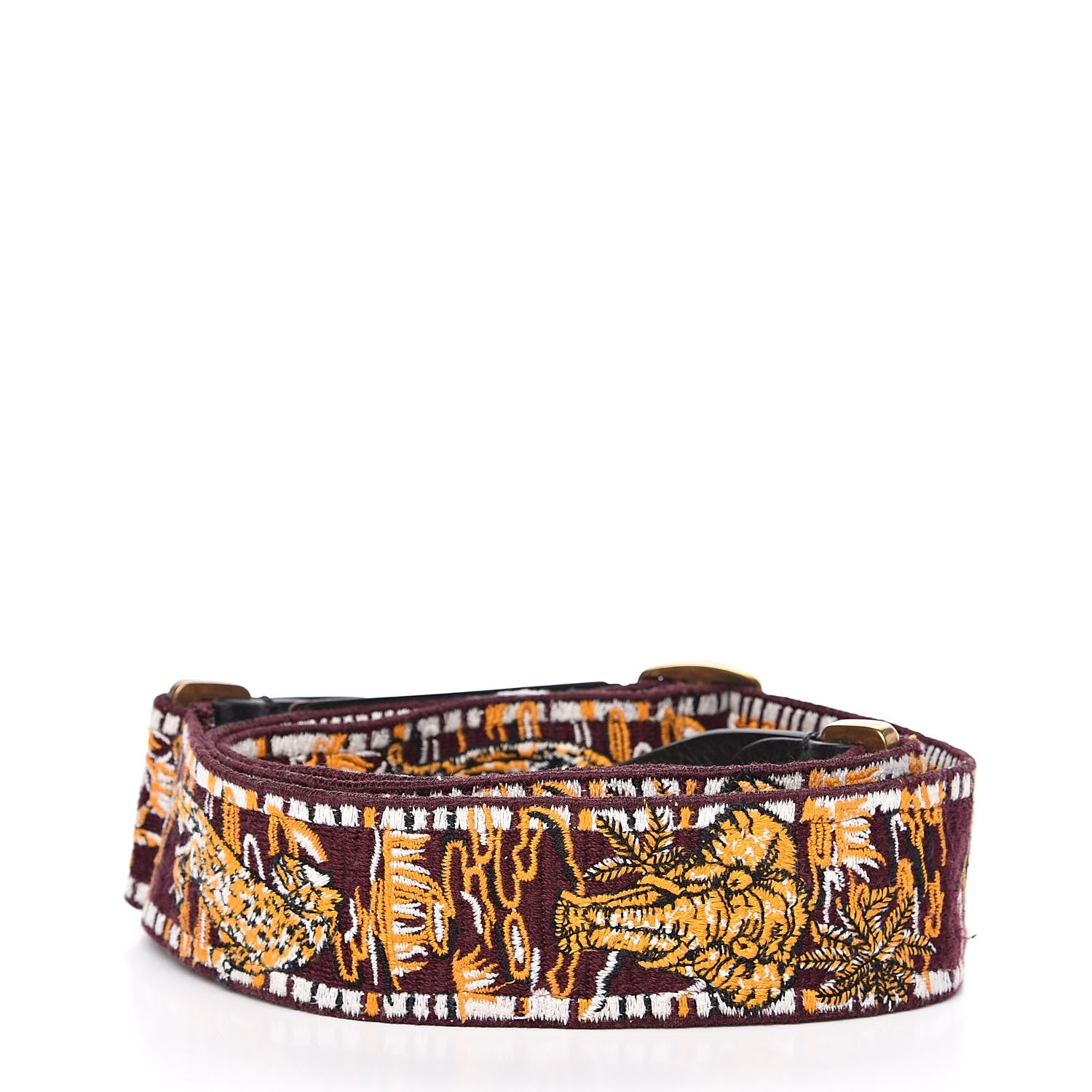 Valentino Garavani Canvas Embroidered Safari Rockstud Guitar Strap Rubin Ocra Black 2 of 3