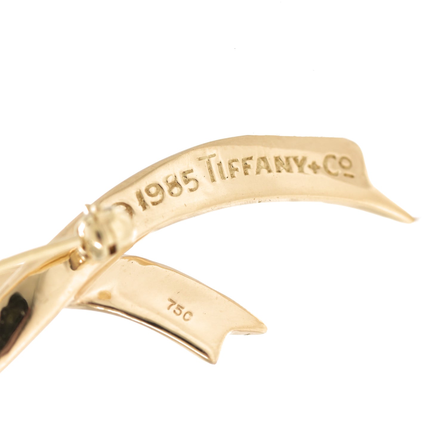 18K Yellow Gold Ribbon Brooch Pin