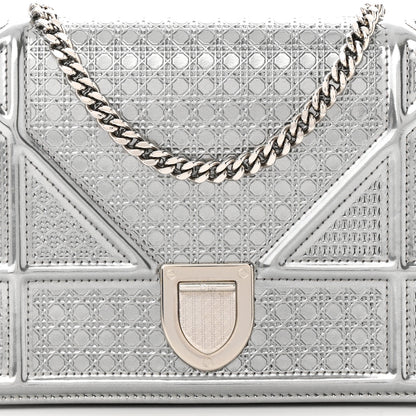 Christian Dior Metallic Patent Micro-Cannage Diorama Wallet on Chain Pouch Silver 8 of 12