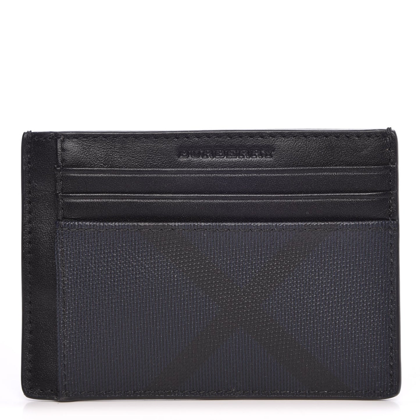 Grained Calfskin London Check Money Clip Card Case Navy Black