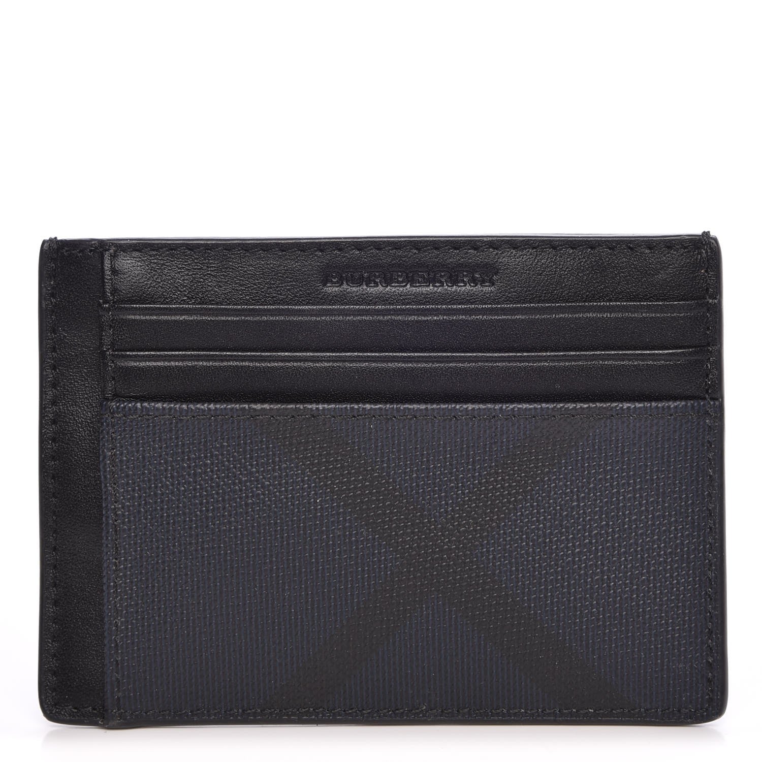Burberry Grained Calfskin London Check Money Clip Card Case Navy Black 1 of 8