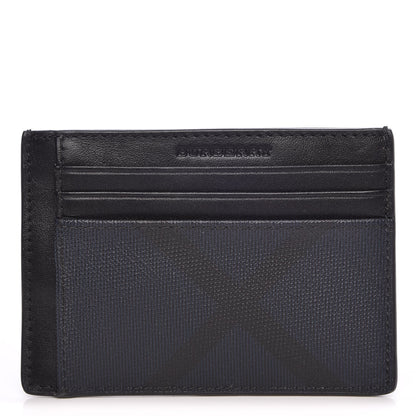 Burberry Grained Calfskin London Check Money Clip Card Case Navy Black 1 of 8