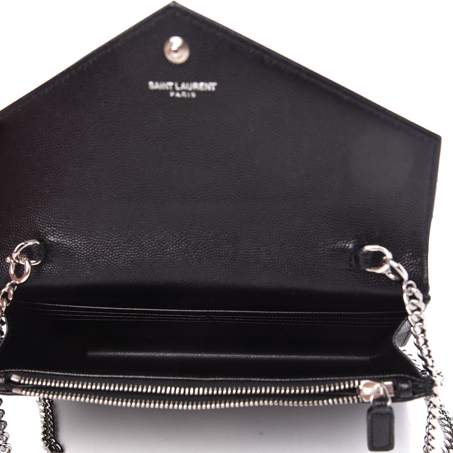 Saint Laurent Grain De Poudre Matelasse Chevron Monogram Envelope Chain Wallet Black 5 of 11