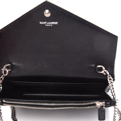 Saint Laurent Grain De Poudre Matelasse Chevron Monogram Envelope Chain Wallet Black 5 of 11