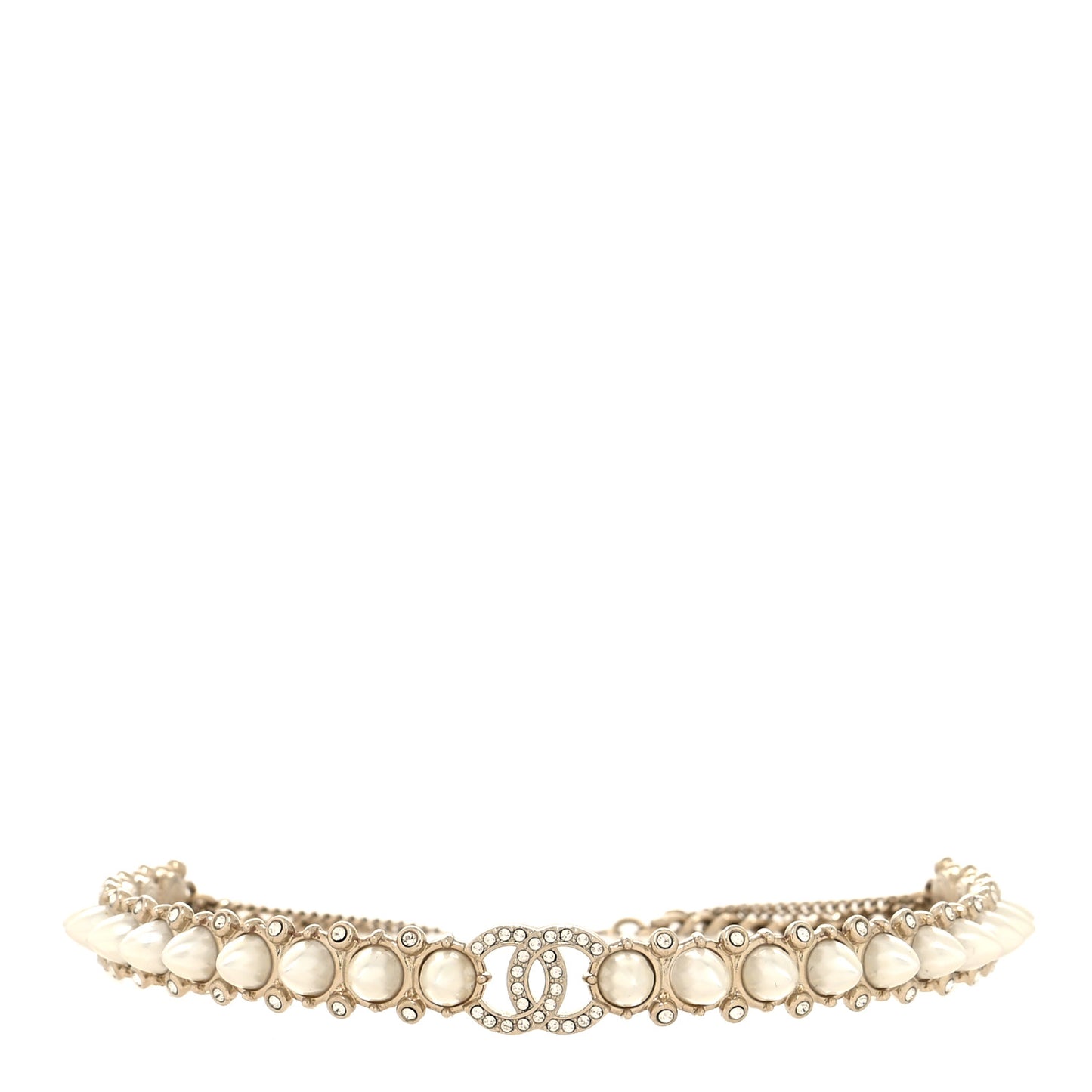 Strass Crystal Studded Pearl CC Choker Necklace Gold Pearly White