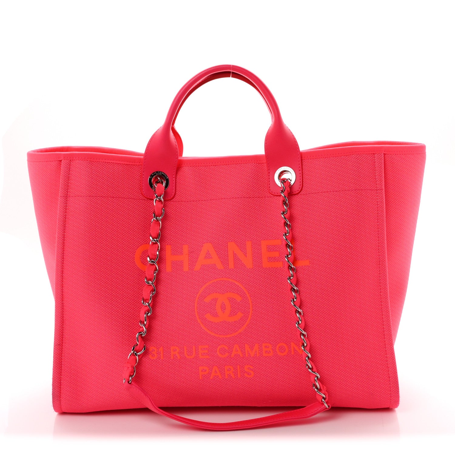 Chanel Mixed Fibers Calfskin Medium Deauville Tote Pink Orange 1 of 12