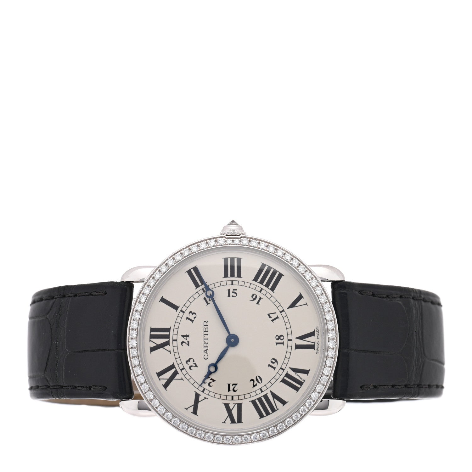 Cartier 18K White Gold Alligator Diamond Bezel 36mm Ronde Louis