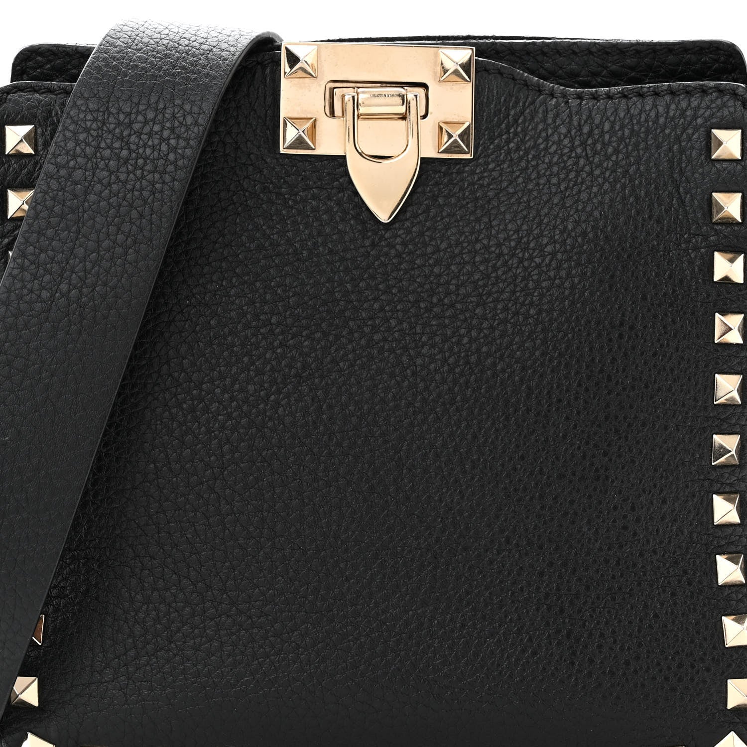 Valentino Garavani Pebbled Calfskin Mini Rockstud Flip-Lock Messenger Bag Black 7 of 12