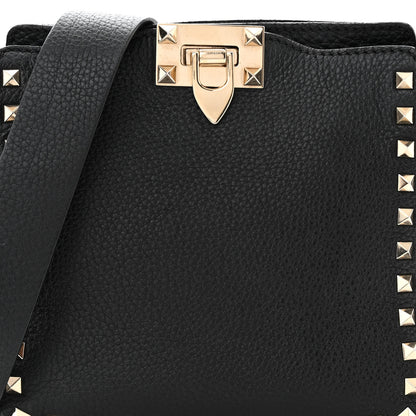 Valentino Garavani Pebbled Calfskin Mini Rockstud Flip-Lock Messenger Bag Black 7 of 12