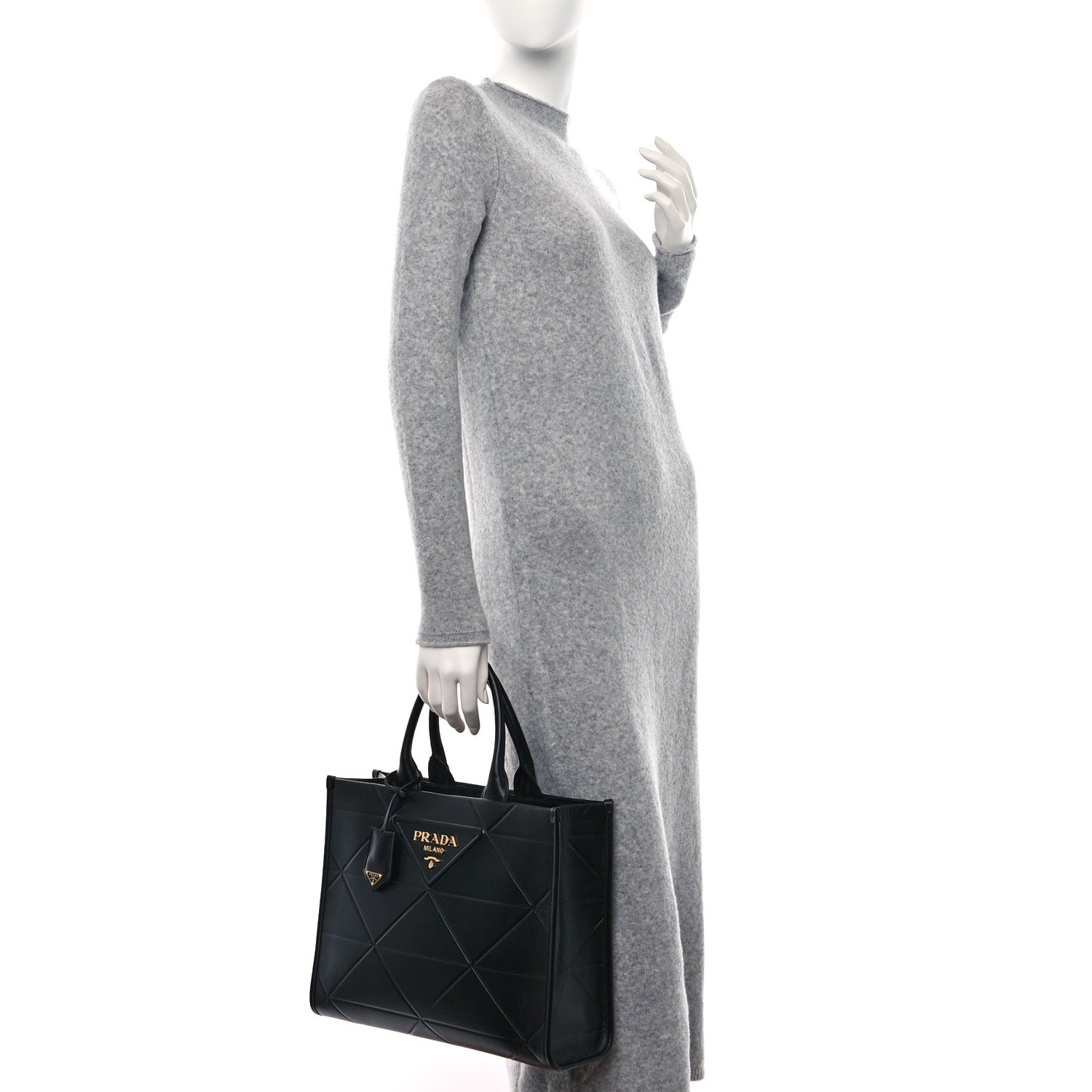 Prada Soft Calfskin Triangolo Symbole Embossed Medium Tote Black 2 of 9