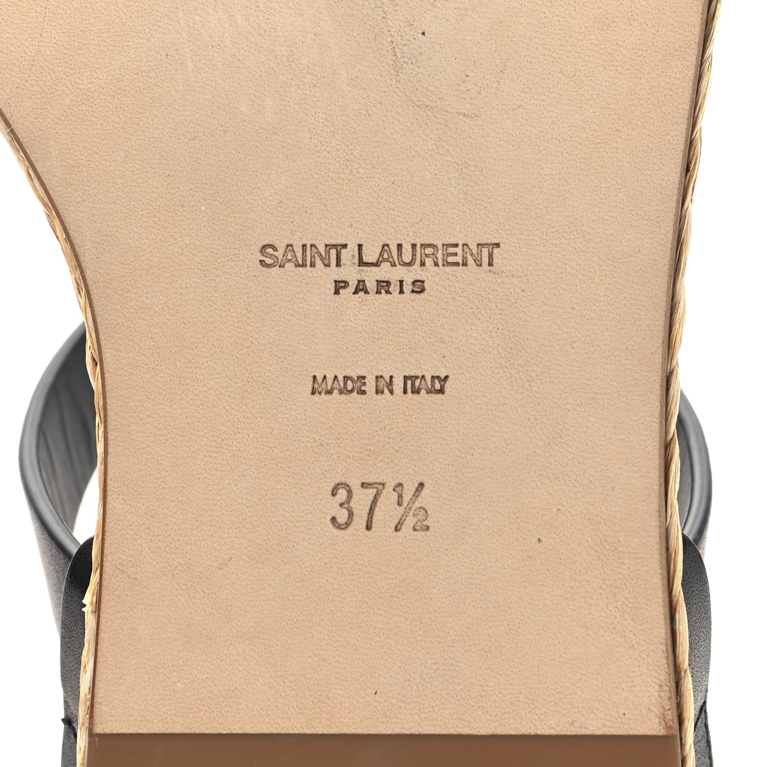 Saint Laurent Calfskin Raffia Cassandra Monogram Sandals 37.5 Black 8 of 8