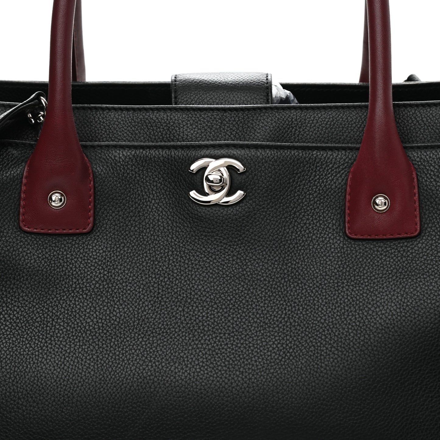 Calfskin Cerf Executive Shopper Tote Burgundy Black