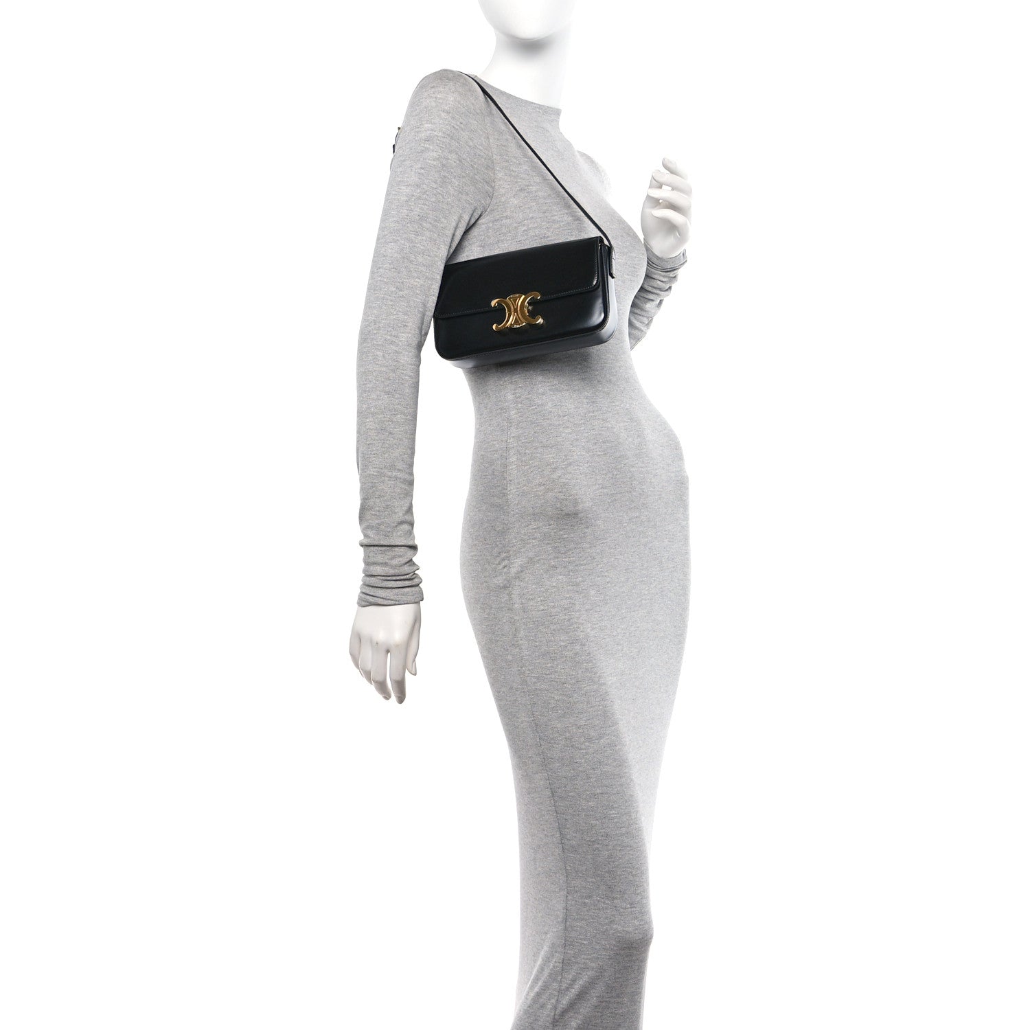 Celine Shiny Calfskin Triomphe Shoulder Bag Black 2 of 11