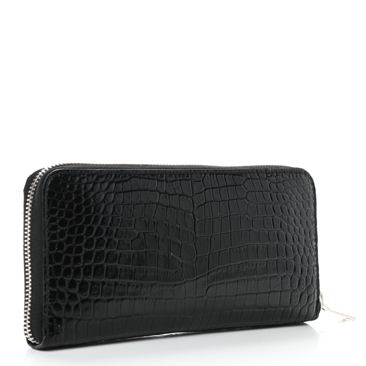 Saint Laurent Calfskin Crocodile Embossed Monogram Zip Around Wallet Black 3 of 7