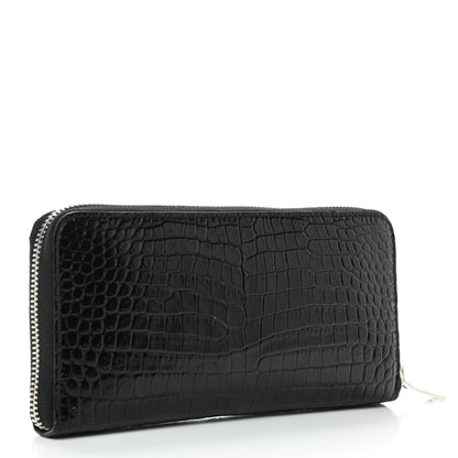 Saint Laurent Calfskin Crocodile Embossed Monogram Zip Around Wallet Black 3 of 7