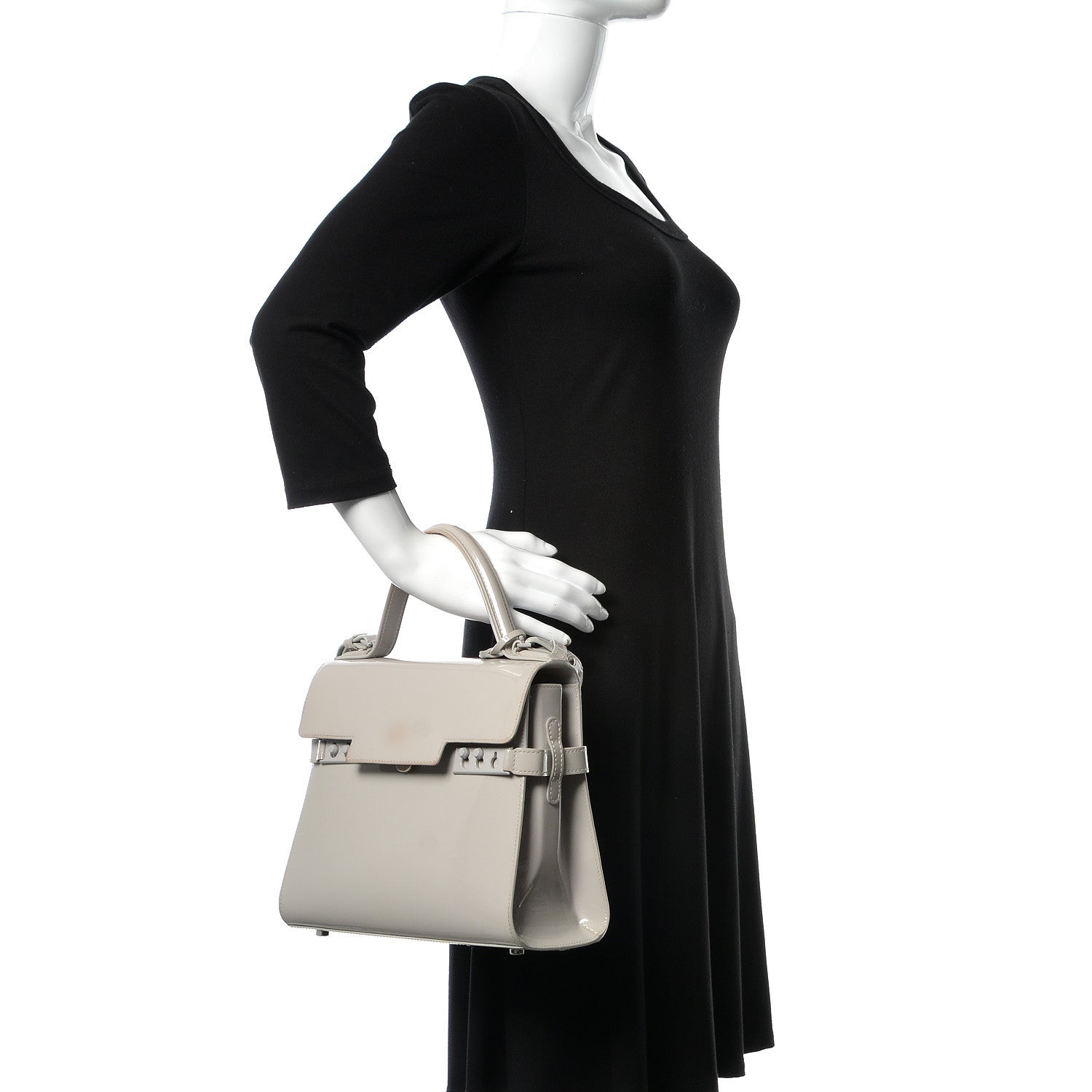 Delvaux Patent Calfskin MM Tempete Satchel Gray 3 of 16