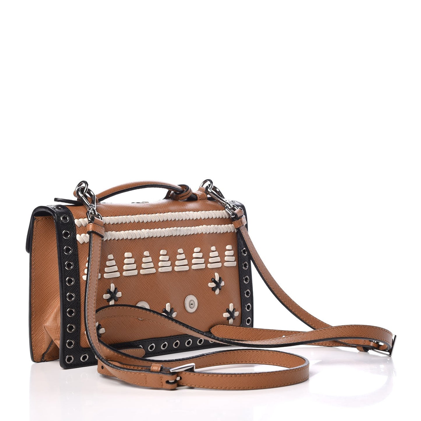 Saffiano Embroidered Pattina Crossbody Bag Caramel Ghiaccio