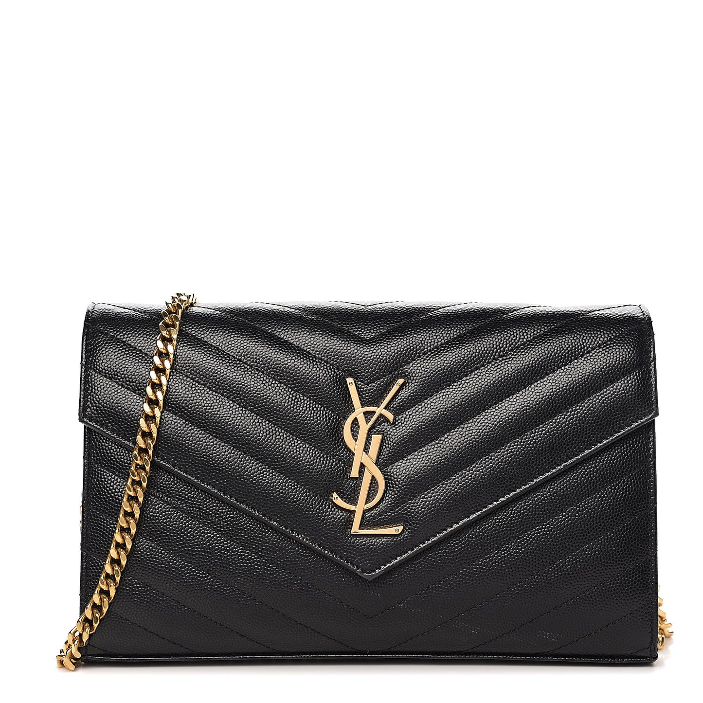 Grain De Poudre Matelasse Chevron Monogram Chain Wallet Black