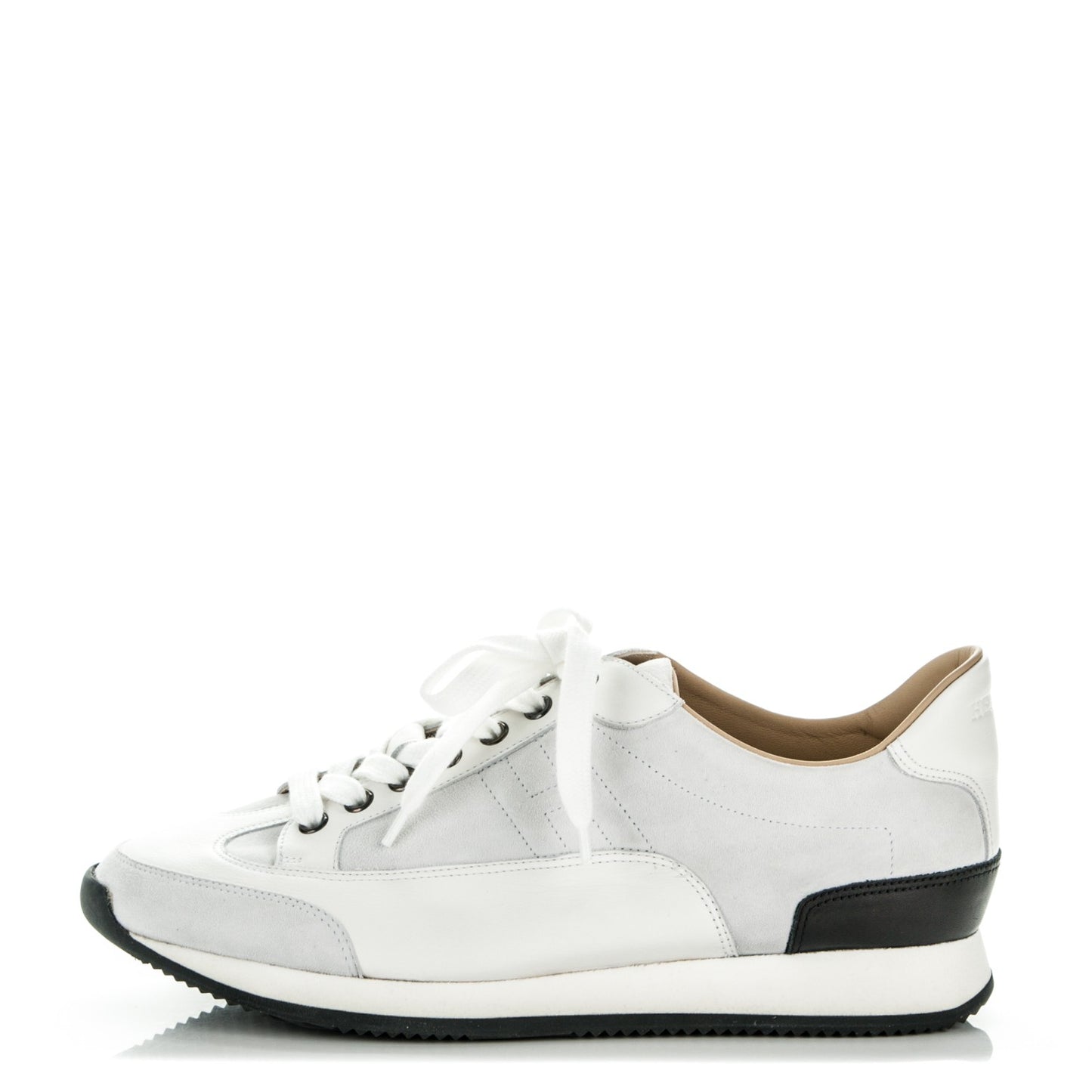 Suede Calfskin Goal Sneakers 41 Blanc Noir