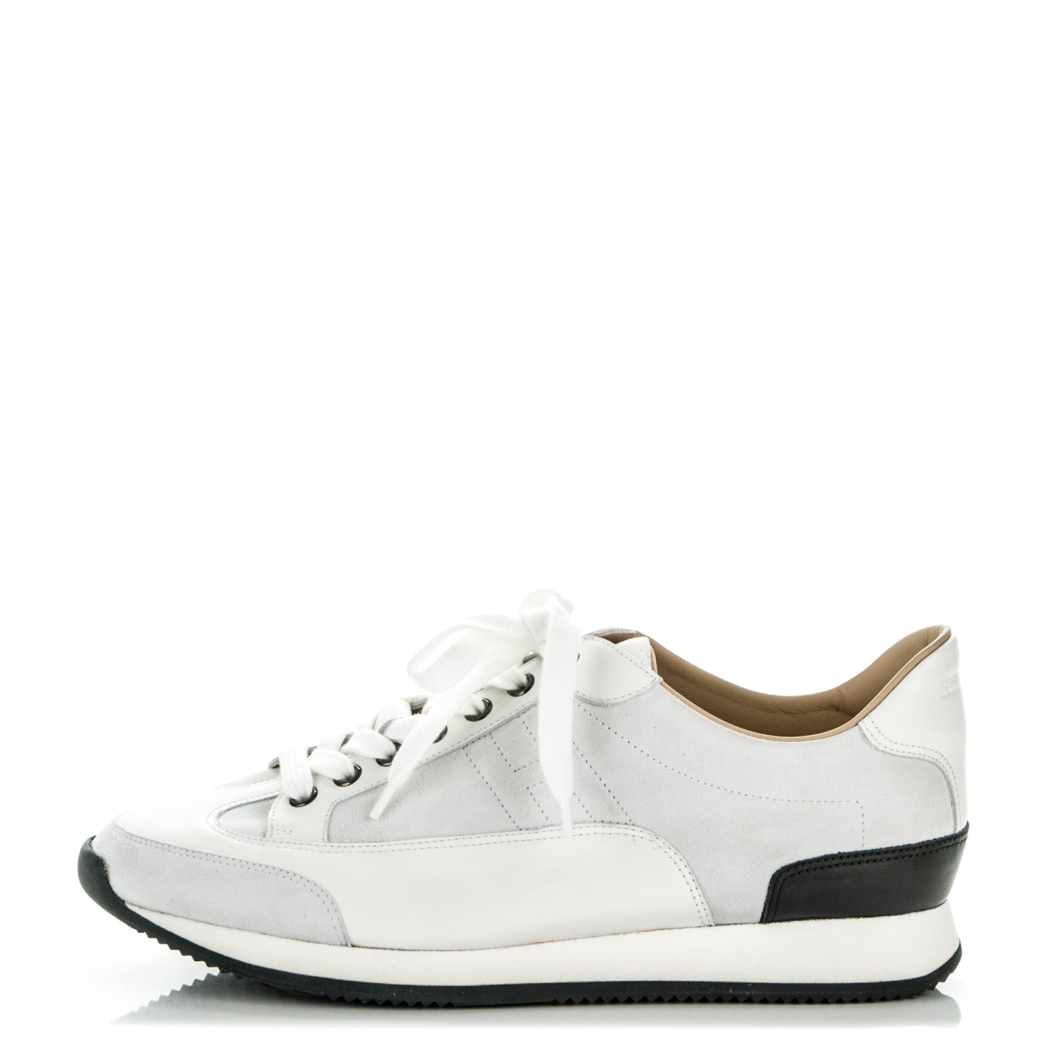 Hermes Suede Calfskin Goal Sneakers 41 Blanc Noir 1 of 7