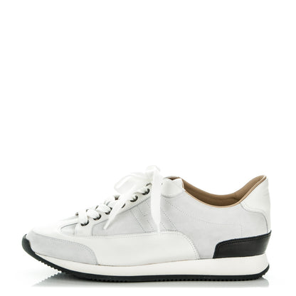 Hermes Suede Calfskin Goal Sneakers 41 Blanc Noir 1 of 7