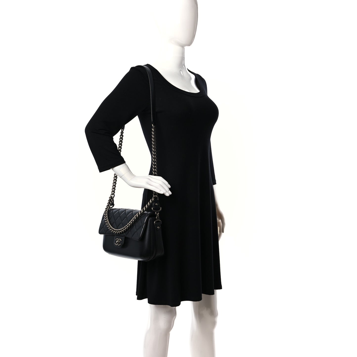 Calfskin Quilted Large Rock My Shoulder Flap Black
