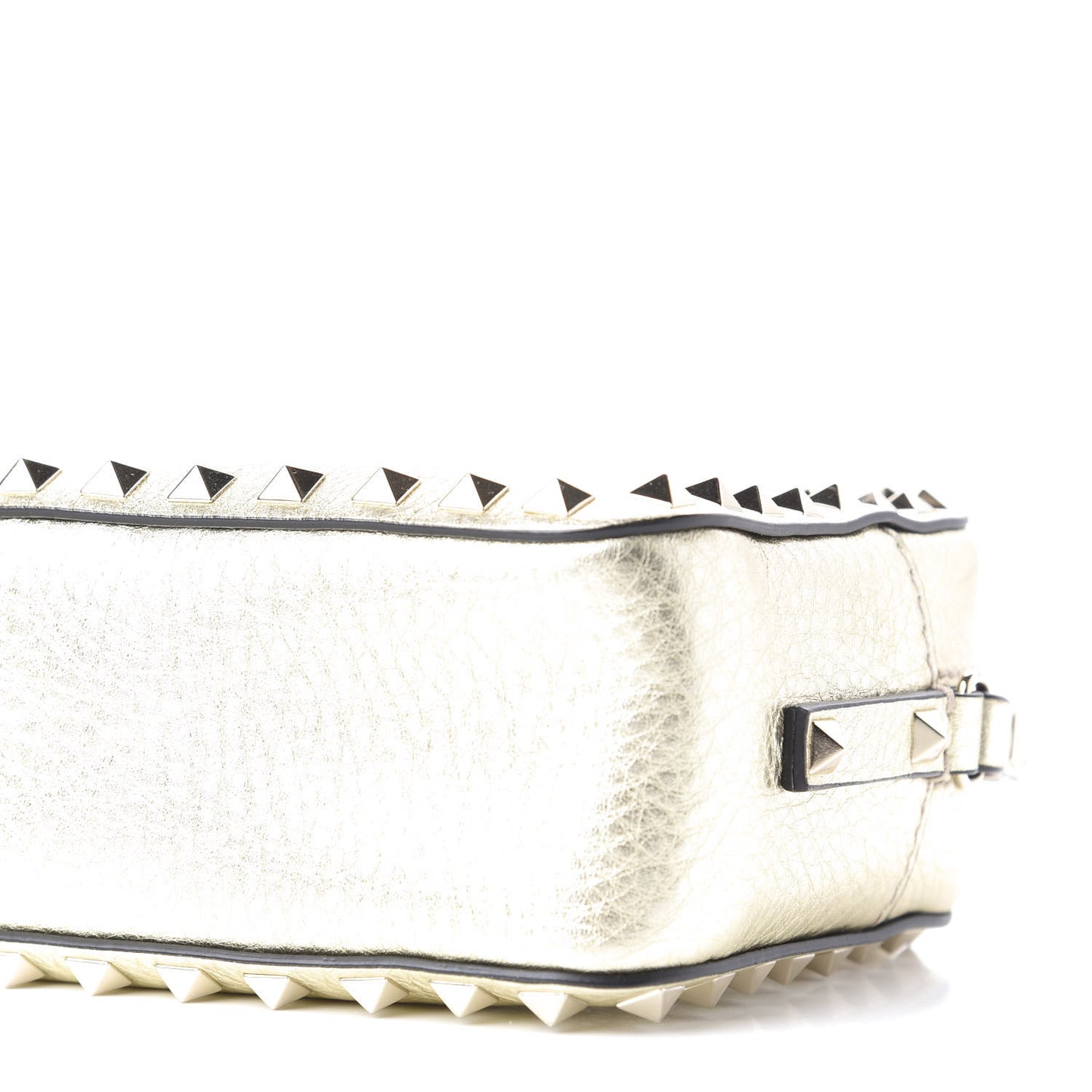 Metallic Pebbled Calfskin Rockstud Camera Crossbody Bag Platino