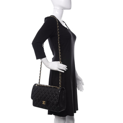 Chanel Lambskin Quilted Jumbo Double Flap Black 2 of 10