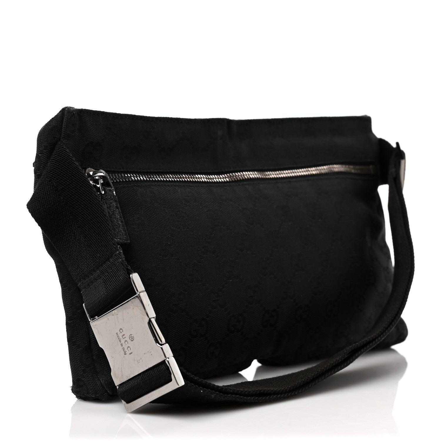 Gucci Denim Monogram Double Pocket Belt Bag Black 3 of 11