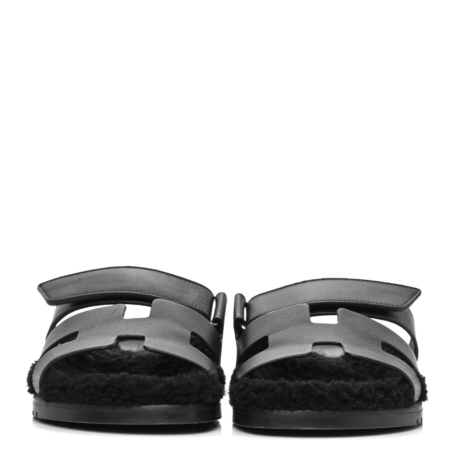 Hermes Calfskin Woolskin Womens Chypre Sandals 40 Black 2 of 11