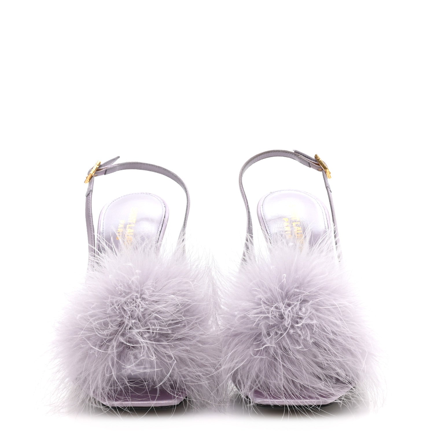 Saint Laurent Crepe Satin Mae Feathered Sandals Slight 37.5 Poly Grey 3 of 8