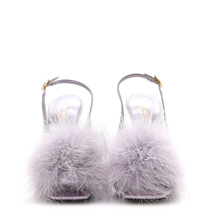 Saint Laurent Crepe Satin Mae Feathered Sandals Slight 37.5 Poly Grey 3 of 8