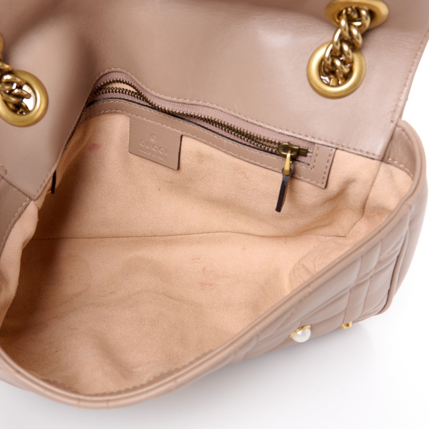 Gucci Calfskin Matelasse Studded Small Pearly GG Marmont Shoulder Bag Porcelain Rose 5 of 11