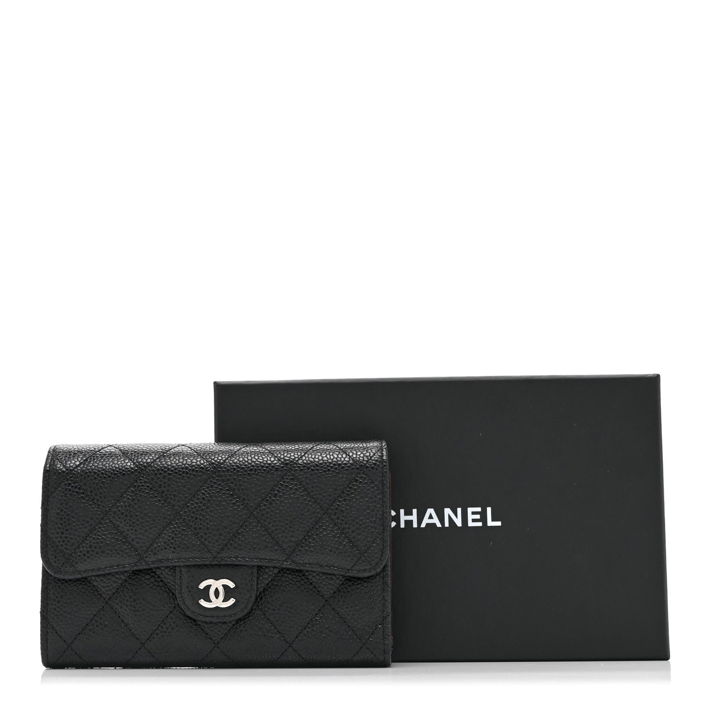 Caviar Quilted Medium Flap Wallet Black