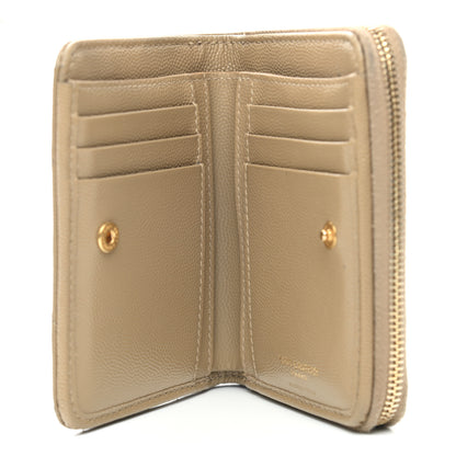 Saint Laurent Grain De Poudre Matelasse Chevron Monogram Compact Zip Around Wallet Dark Latte 5 of 13