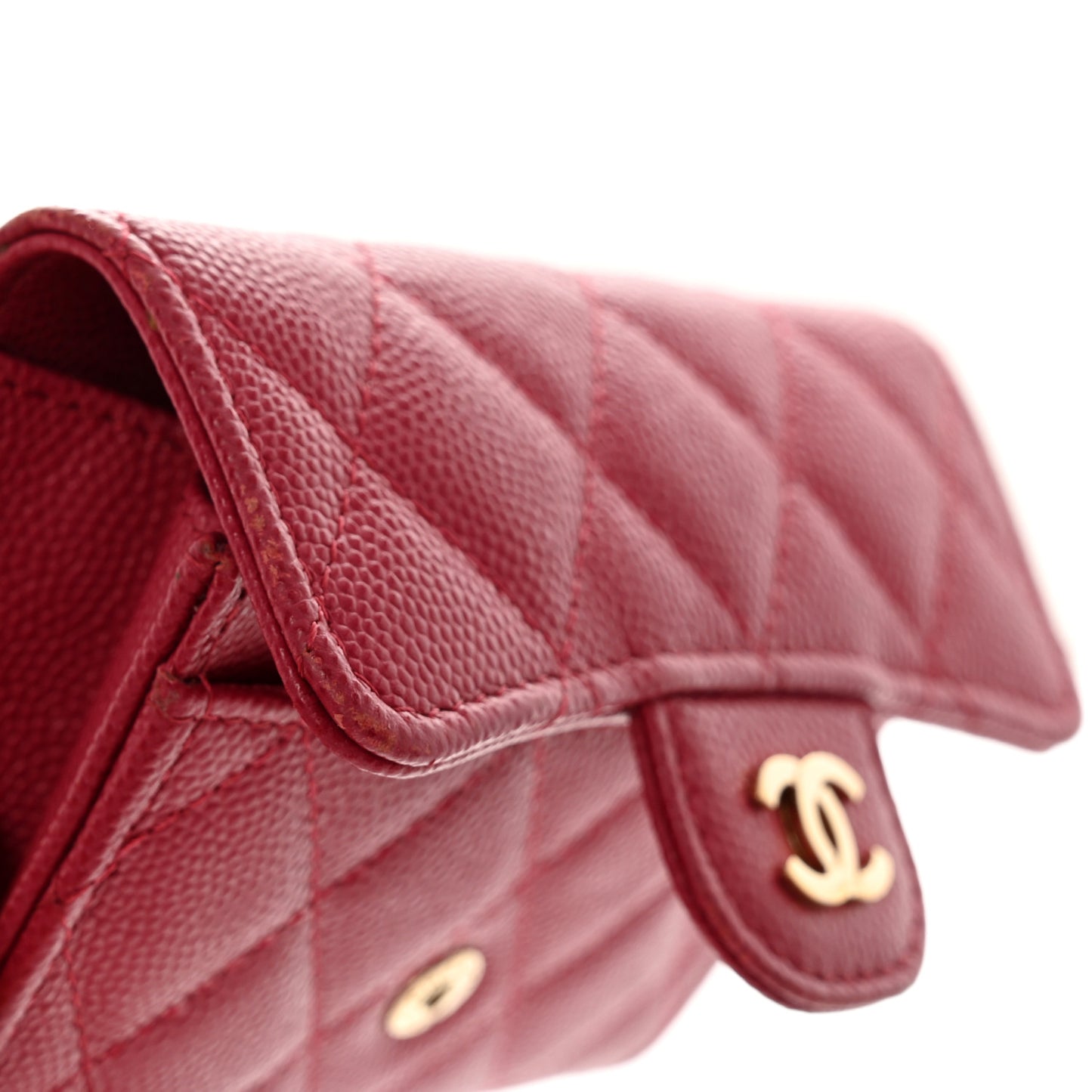 Caviar Quilted Flap Card Holder Wallet Dark Pink